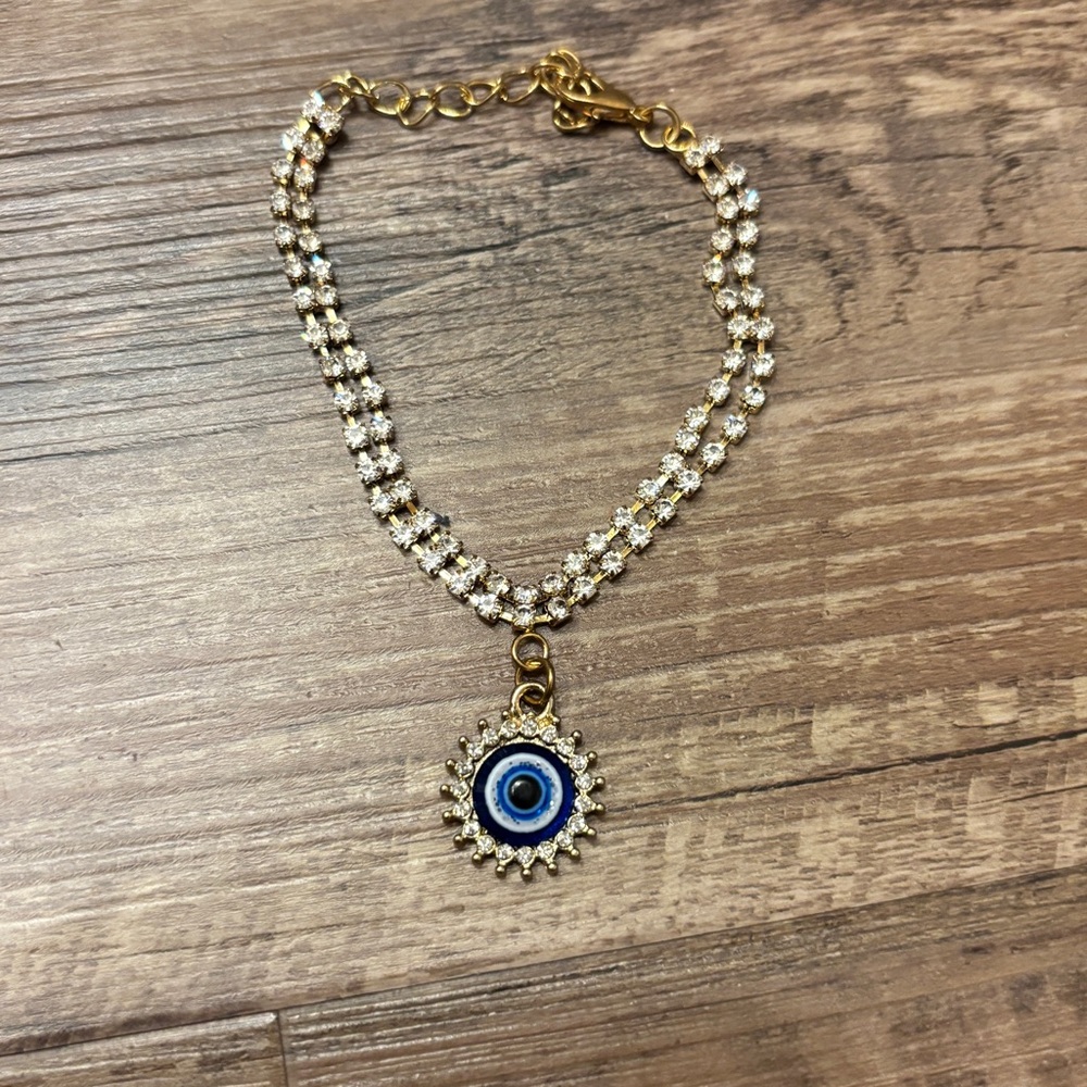 Gold and Blue Evil Eye Pendant Necklace